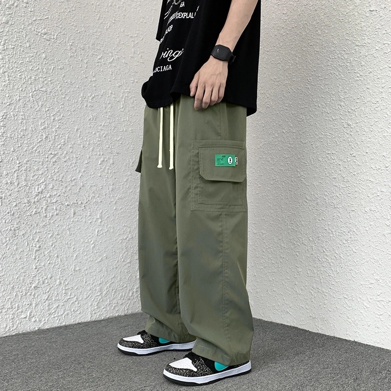 Celana cargo panjang pria hijau gombrong Korean style premium bahan baggy pants pinggang karet unise