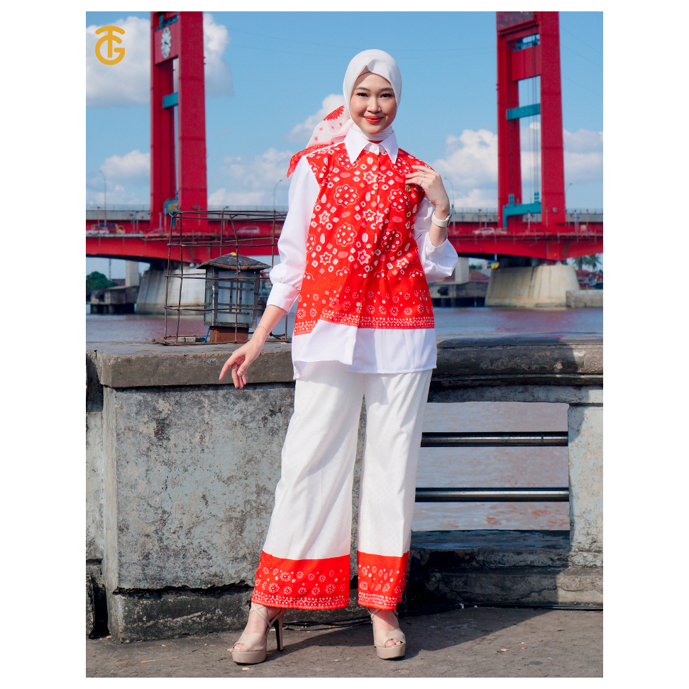 Setelan Jumputan blouse Merah Putih