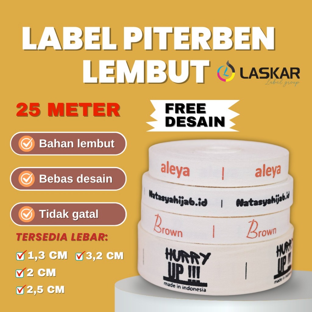 

25 meter label piterban halus tebal custom printing lebel tag baju nama sendiri washing care wash