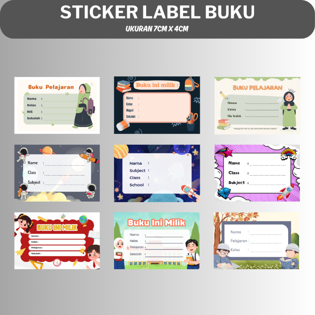 

Sticker Label Buku Untuk Anak Sekolah SMP,SD,TK,PAUD (1pack isi 30pcs) Ukuran 7cmx4cm Label Sticker Buku Sekolah