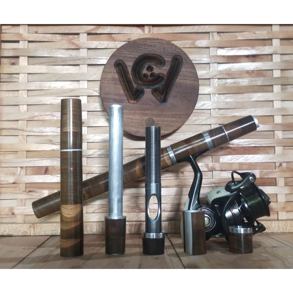 gagang joran pancing universal, handle telescopic, pahul, reelseat, joran costum kayu jati edisi ter