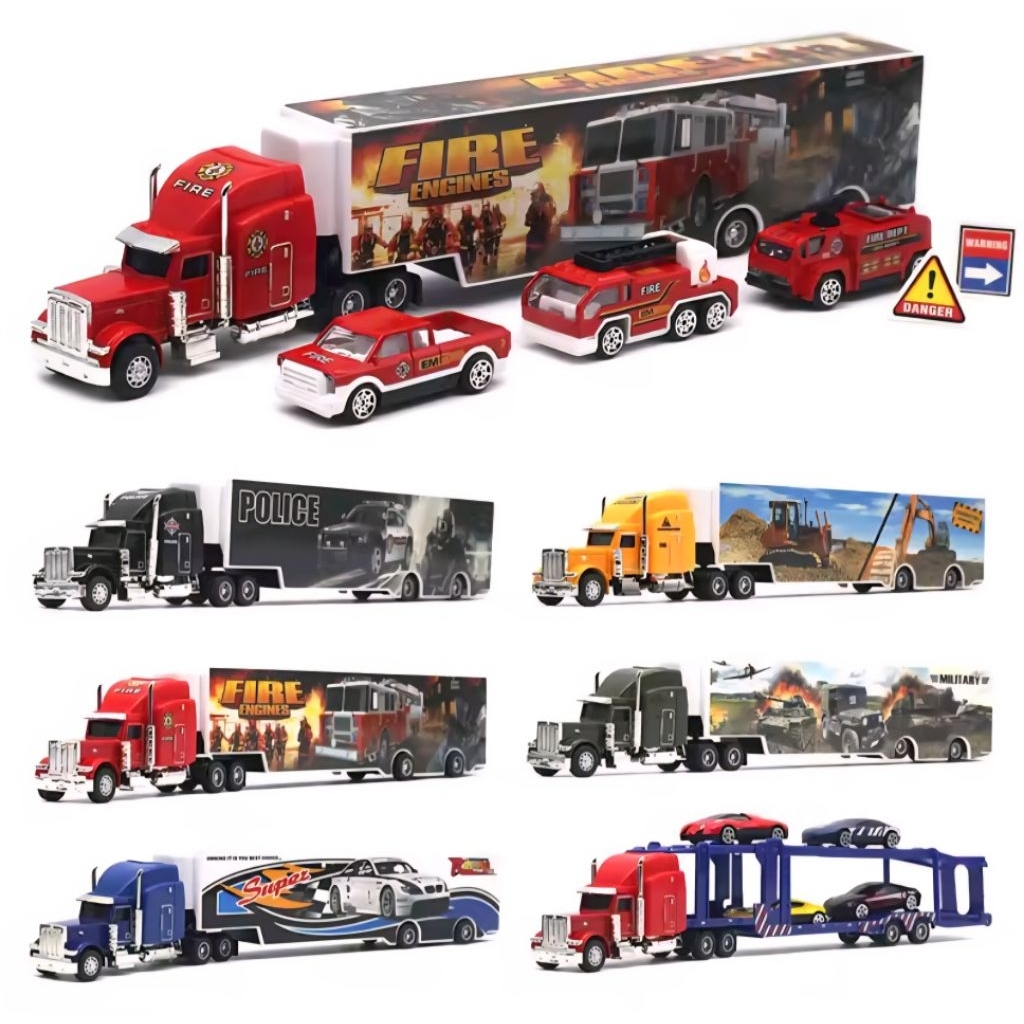 Diecast Miniatur Mainan Mobil Truk Kontainer Gandeng Trailer Metal Militer Series