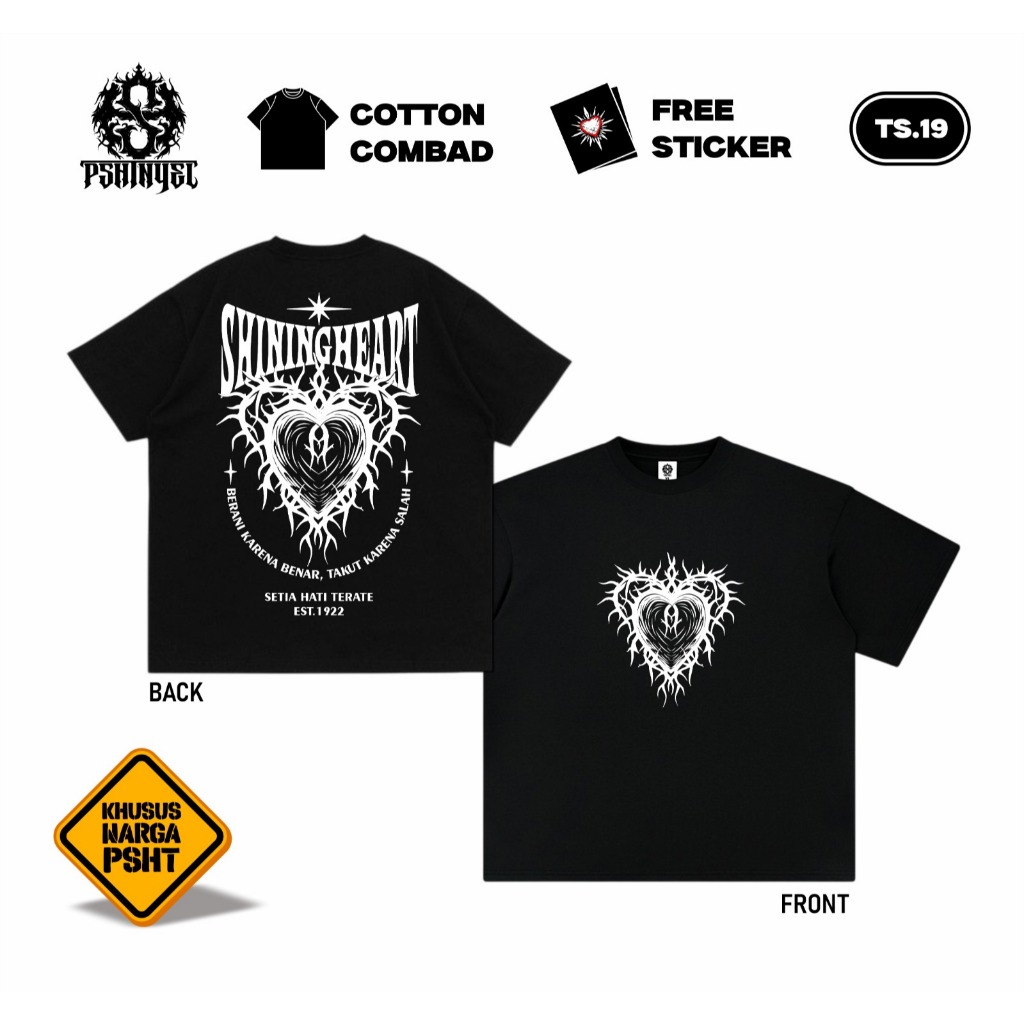 Kaos Shining Heart Psht Baju Distro Metal Original PSHTNYEL Desain Simpel Terbaru Cotton Combed