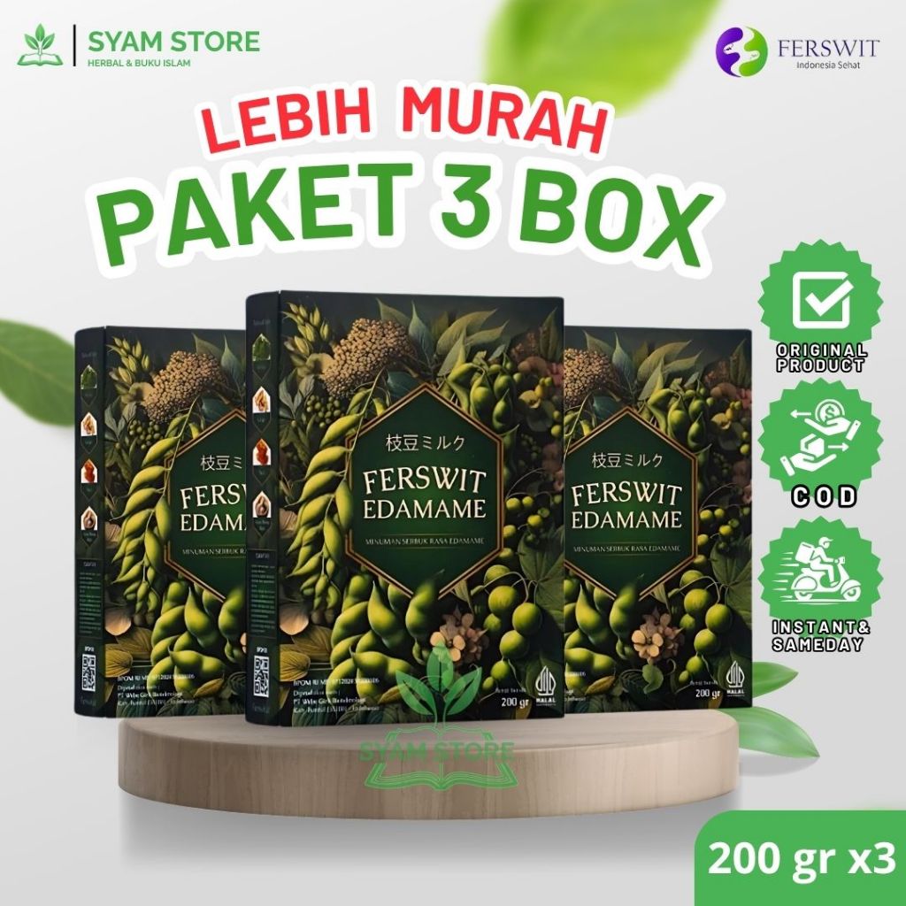 

Susu Edamame Jepang Ferswit untuk Kolesterol, Asam Urat, Nyeri Sendi & Tulang - Paket 3 Box