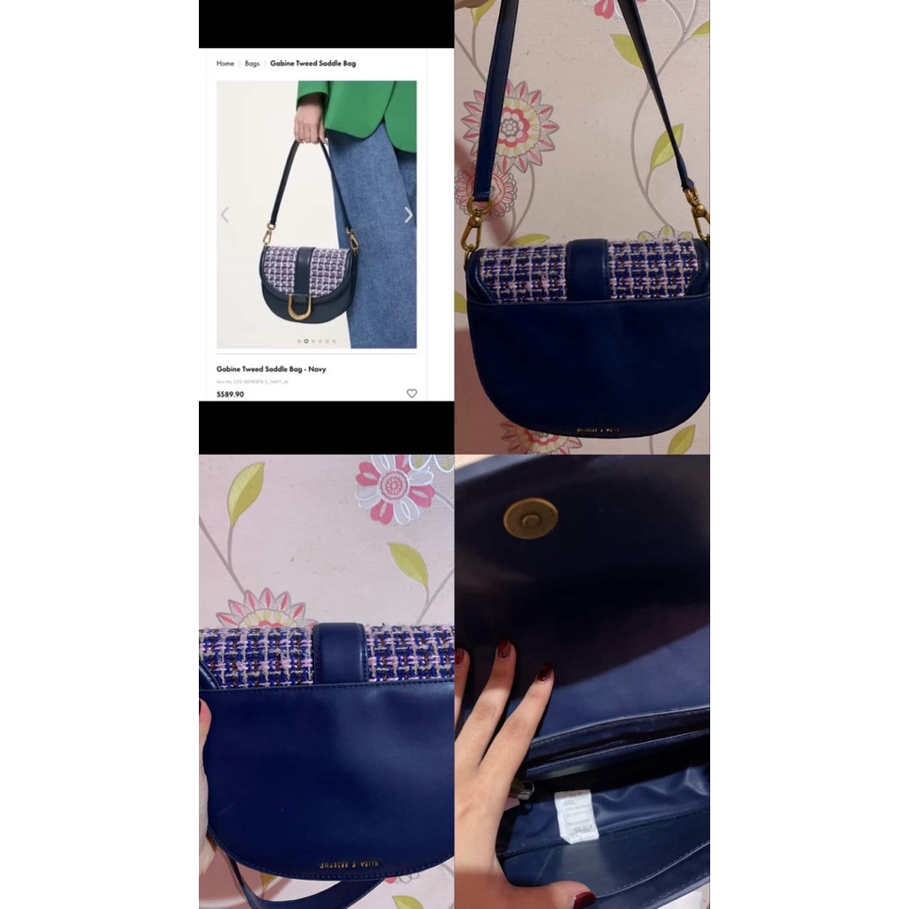 prlvd bag tas gabine tweed saddle bag navy charles & keith