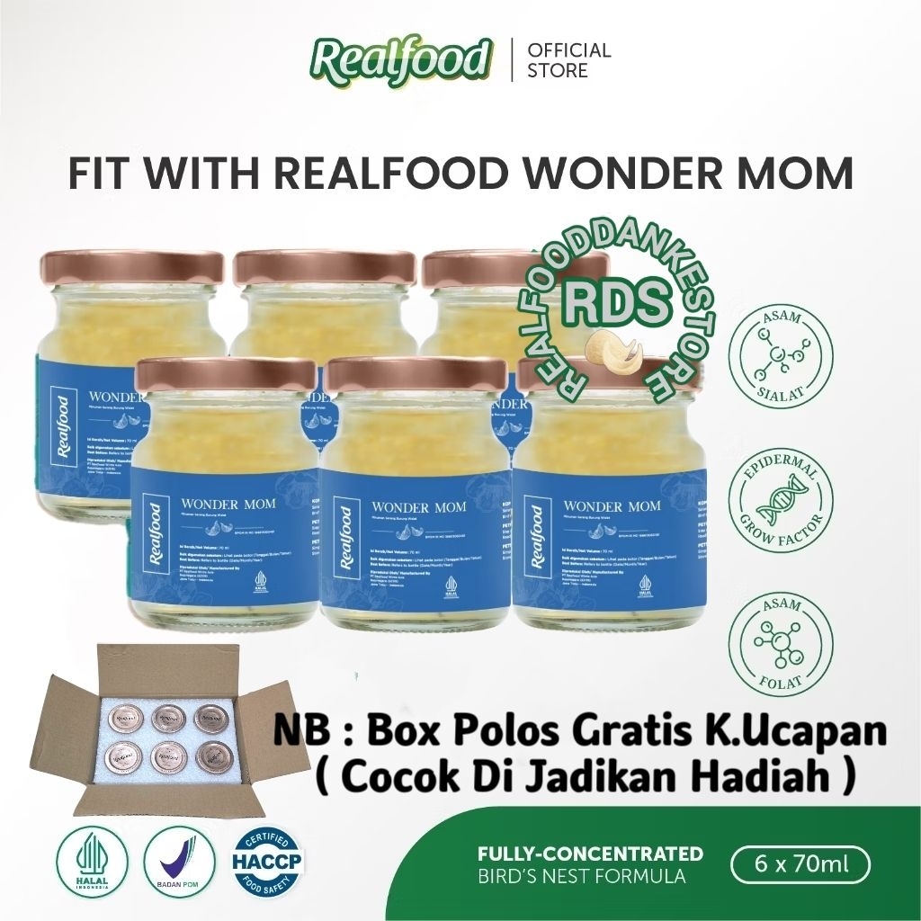

Realfood Wonder Mom 6 Botol Box Polos ( Minuman Sarang Burung Walet ) RDS