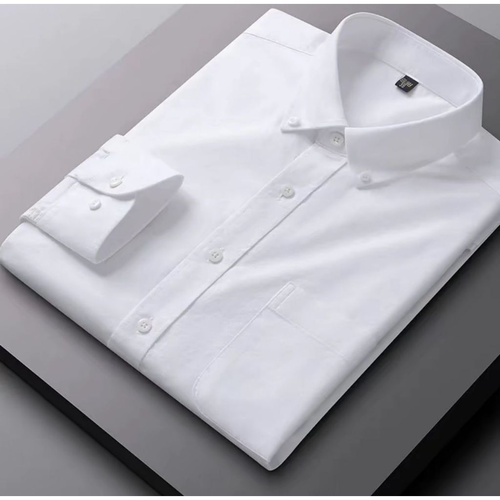 Kemeja Putih Polos Katun Premium Pria Formal Kasual Hitam Putih Termurah