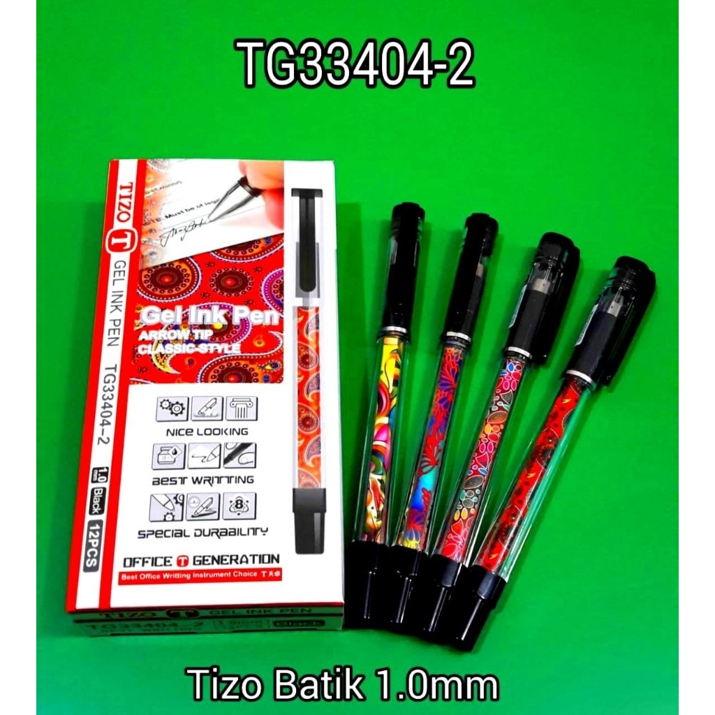 

Pulpen Gel Tizo Batik TG33404-2 1.0mm | Desain Motif Etnik | Isi 12pcs/Box | Tinta Hitam - Alat Tulis Kantor/ATK Murah Medan