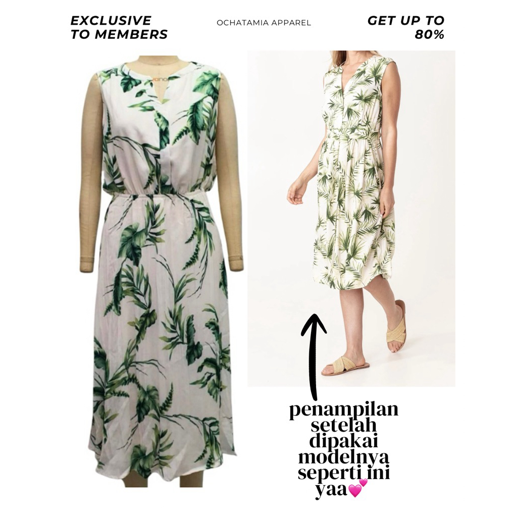 NEW ORI CJ BANKS TROPICAL DRESS IN WHITE GREEN LEAF PRINT