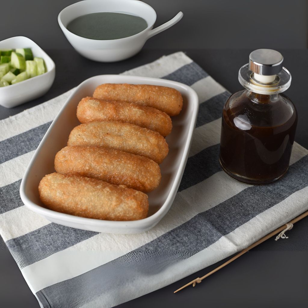 

Pempek Lenjer Kecil Ikan Kakap Super min 10 pcs + ebi + cuko + cabai + timun