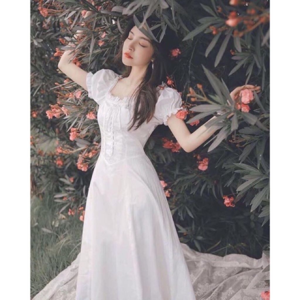 D1333 ZEFANYA KOREAN STYLE SABRINA VINTAGE MIDI DRESS PAΝΤΑΙ POLOS PANTAI PREWED SIMPLE PRINCESS