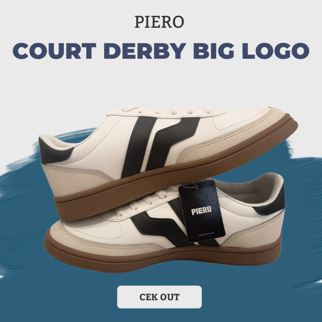 PIERO COURT DERBY BIG LOGO Sepatu Sneakers Putih Hitam Coklat Casual Keren