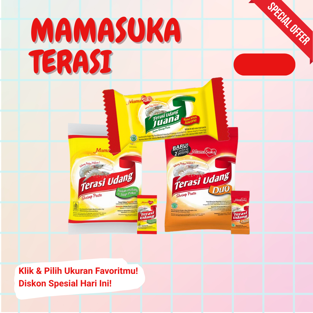 

MamaSuka Terasi Udang Asli - 90gr, Duo 6gr Isi 20, Terasi 4gr Isi 20 Sachet