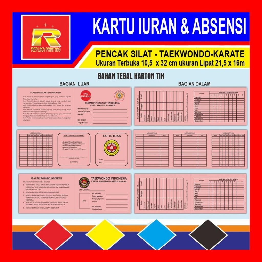 KARTU IURAN, ABSENSI, PENCAK SILAT, TAEKWONDO, KARATE