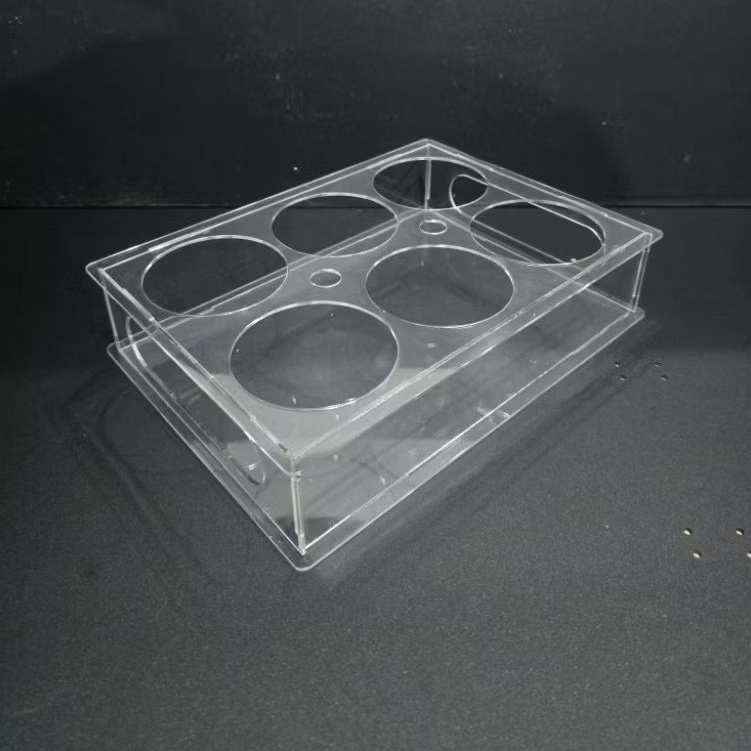 Tempat air mineral gelas 6 lubang Akrilik / Kotak rak botol 6 lubang ACRYLIC