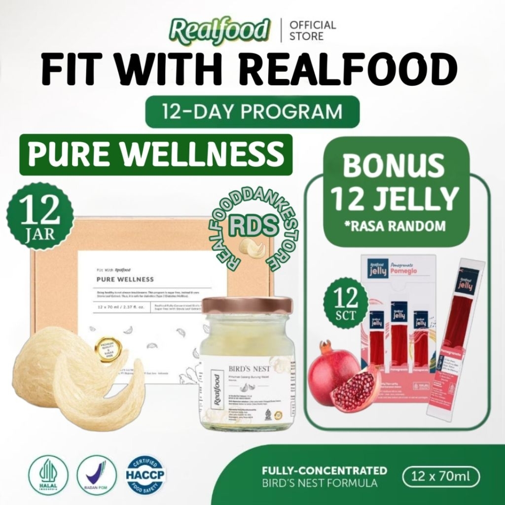 

Realfood Pure Wellness 6 Botol & 12 Botol Bonus Jelly ( Minuman Sarang Burung Walet ) RDS