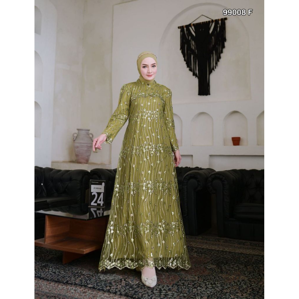 Gamis brukat Aulia Mahogany, Model Terbaru Sr. 99008 / gamis pesta Sultan / gamis import premium /ga