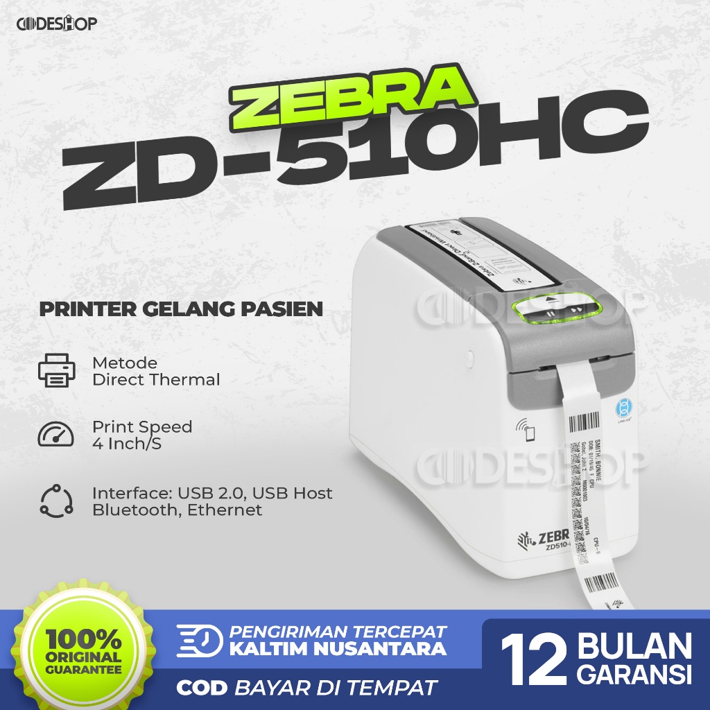 Printer Wristband Zebra ZD510HC Cetak Gelang Pasien Label Direct Thermal 300dpi