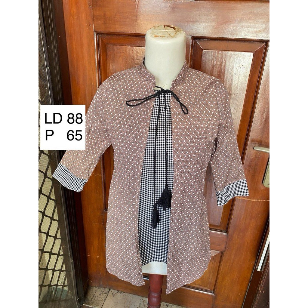 Atasan Blouse Wanita Inner + Outrr Motif Polkadot Plaid- preloved