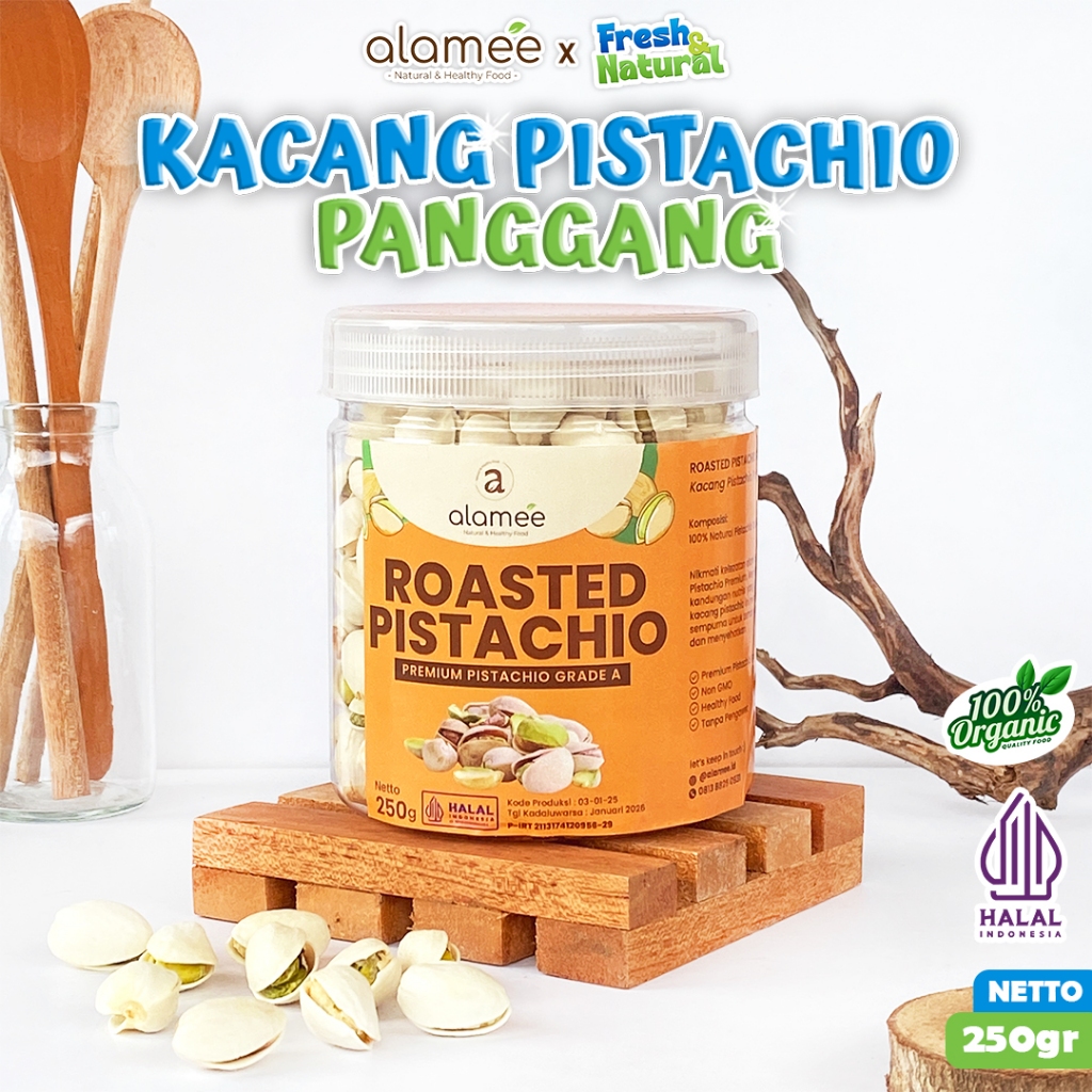 

ALAMEE Kacang Pistachio Pistacio Panggang Fustuk Roasted Premium Organic Dalam Cangkang Renyah fresh and natural