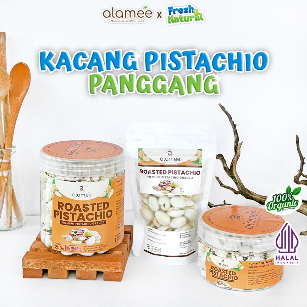 

ALAMEE Kacang Pistachio Pistacio Panggang Fustuk Roasted Premium Organic Dalam Cangkang Renyah fresh and natural