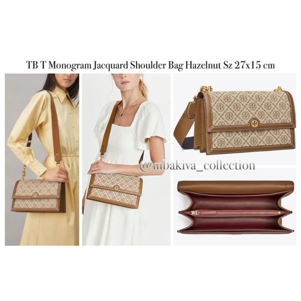 TB T Monogram Jacquard Shoulder Bag Hazelnut