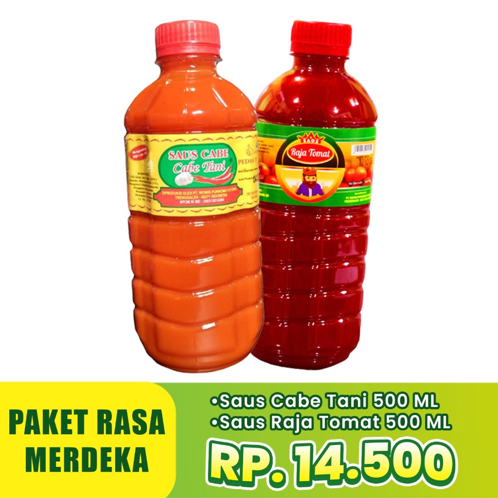 

PAKET RASA MERDEKA - Saus Cabe Tani 500ml dan Saus Tomat Raja Tomat 500ml [KDR]
