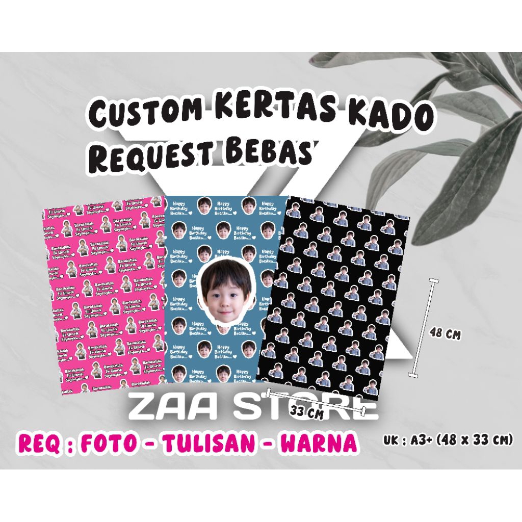 

Kertas Kado Custom Wajah/Muka/Foto Request Bebas - Bungkus Hadiah Aesthetic Ukuran A3+