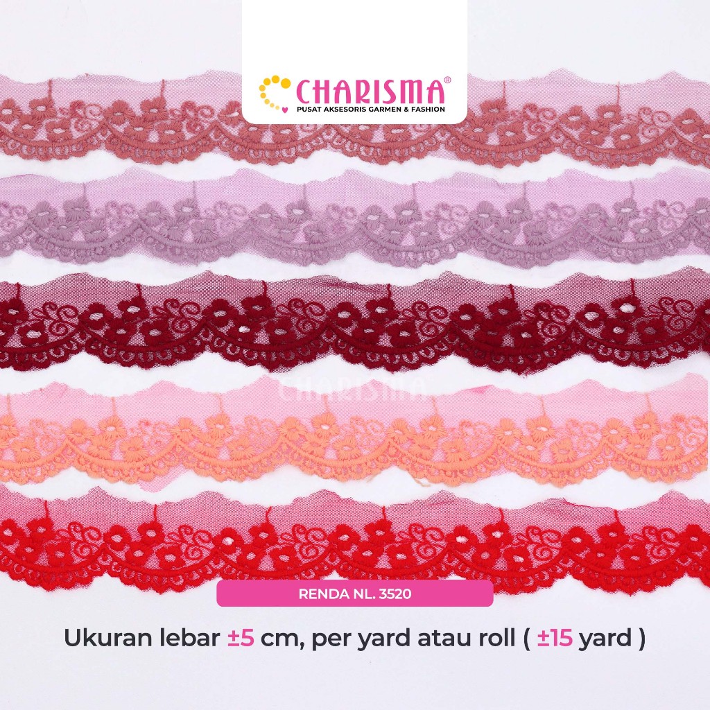 Renda Bordir Hitam Gold NL.3520 / Renda Bordir Lebar 5cm / Harga Per Yard (90cm)