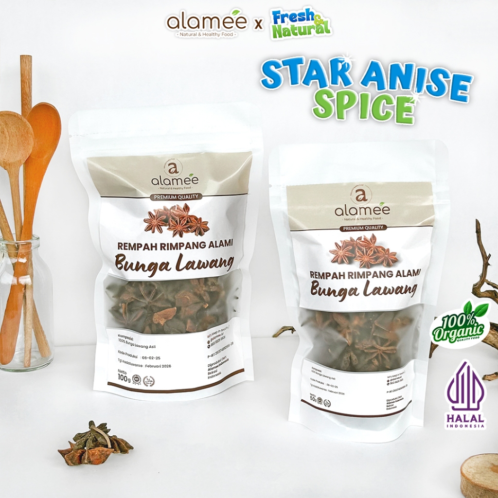 

ALAMEE Bunga Lawang Kering Pekak Star Anise Rempah Organik Alami Bumbu Seasoning Masakan Masak 100gr fresh and natural