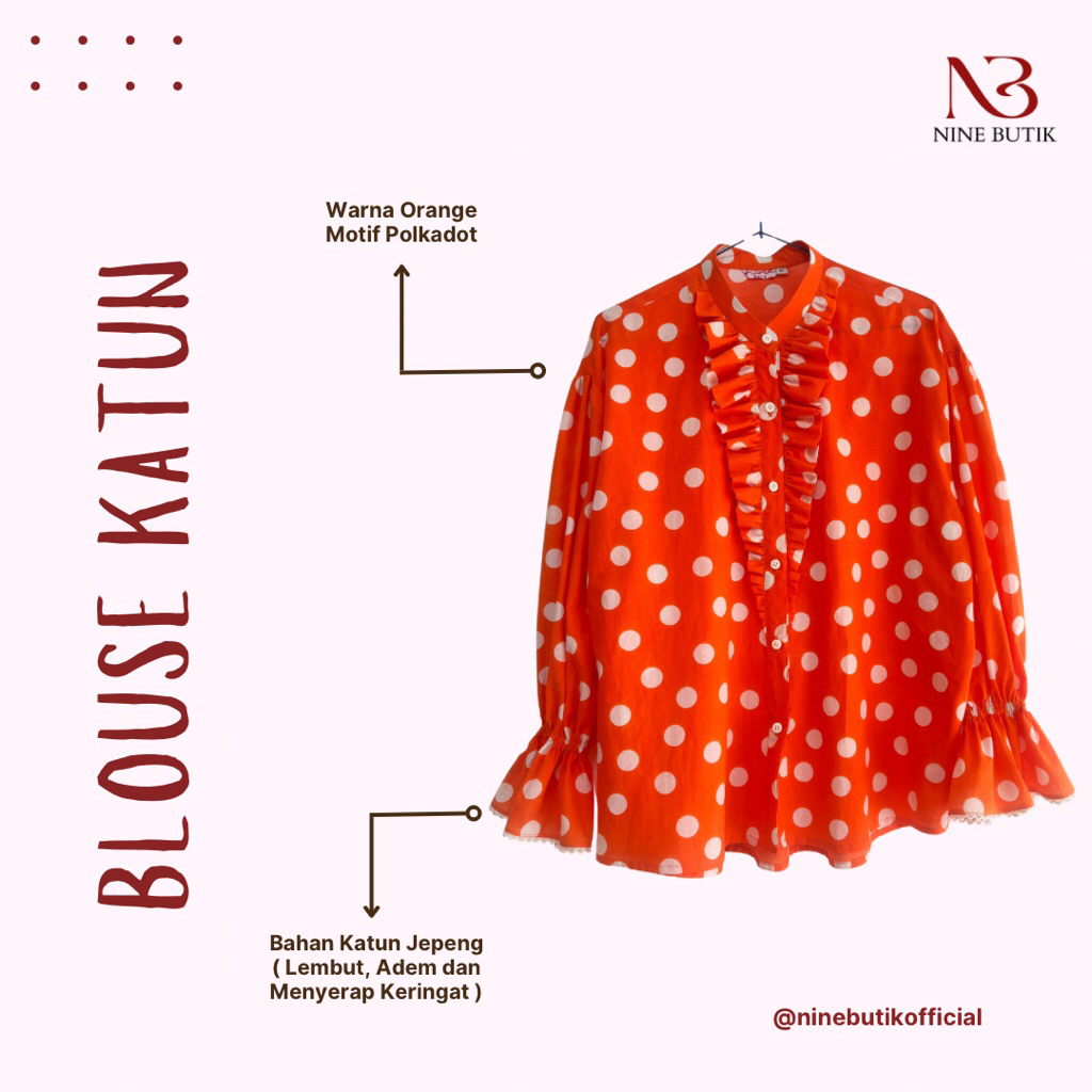 Blouse Polkadot Ruffle | Blouse Katun Jepang | Blouse Ruffle Orange