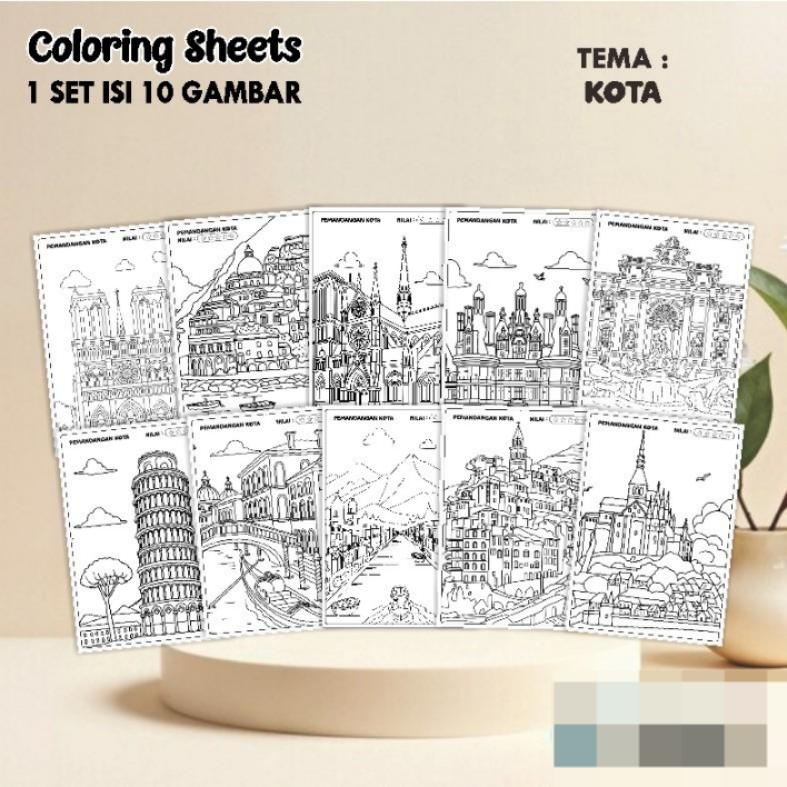 

KERTAS GAMBAR MEWARNAI TEMA KOTA A4 ISI 10 LEMBAR - COLORING SHEET FOR KIDS READY STOCK