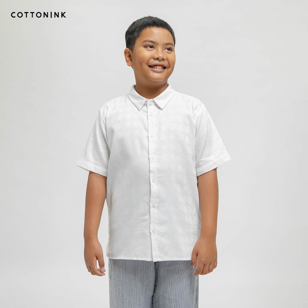 COTTONINK Mini - Atasan Kemeja Anak Laki-Laki Hara Putih #Archipelago2025