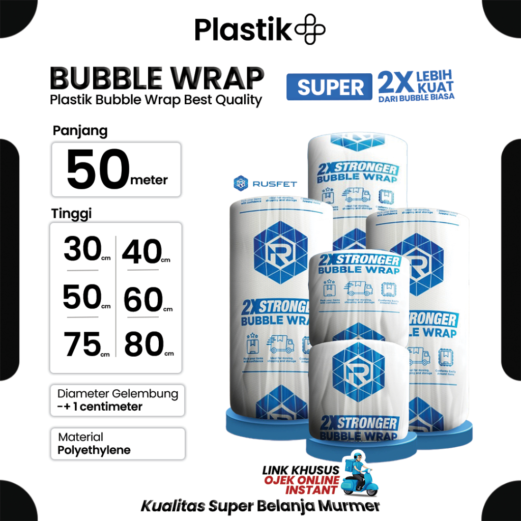 

Plastik Gelembung Bubble Wrap Rusfet Bening Roll Super Premium 50 meter / Plastik Bubble Packing