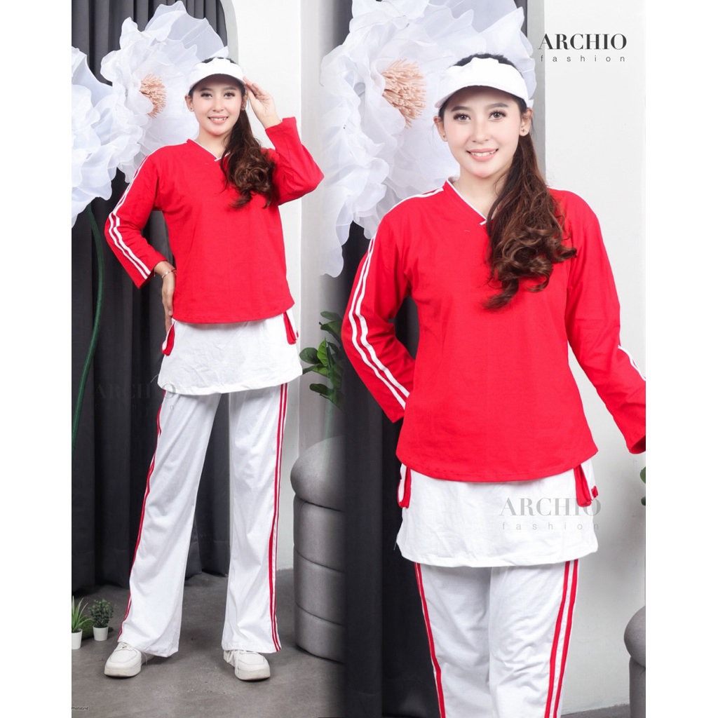 Setelan Workout Rok Setelan Senam Rok Merah Putih Setelan Olahraga Kaos Combad 24s