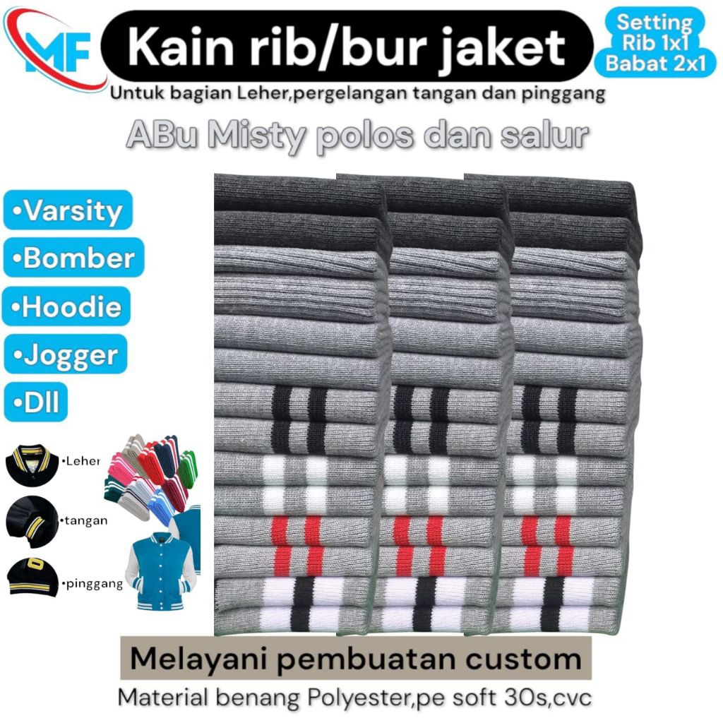 KAIN RIB/BUR DAB BABAT WARNA ABU MISTY DAN SALU POLYESTER TEBAL PREMIUM