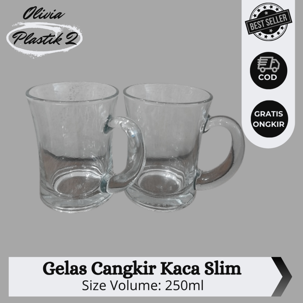 Setengah Lusin/6PCS Gelas Cangkir Kopi KACA Slim Bangkik Transparant 200ml (KHUSUS INSTANT/ SOMEDAY)