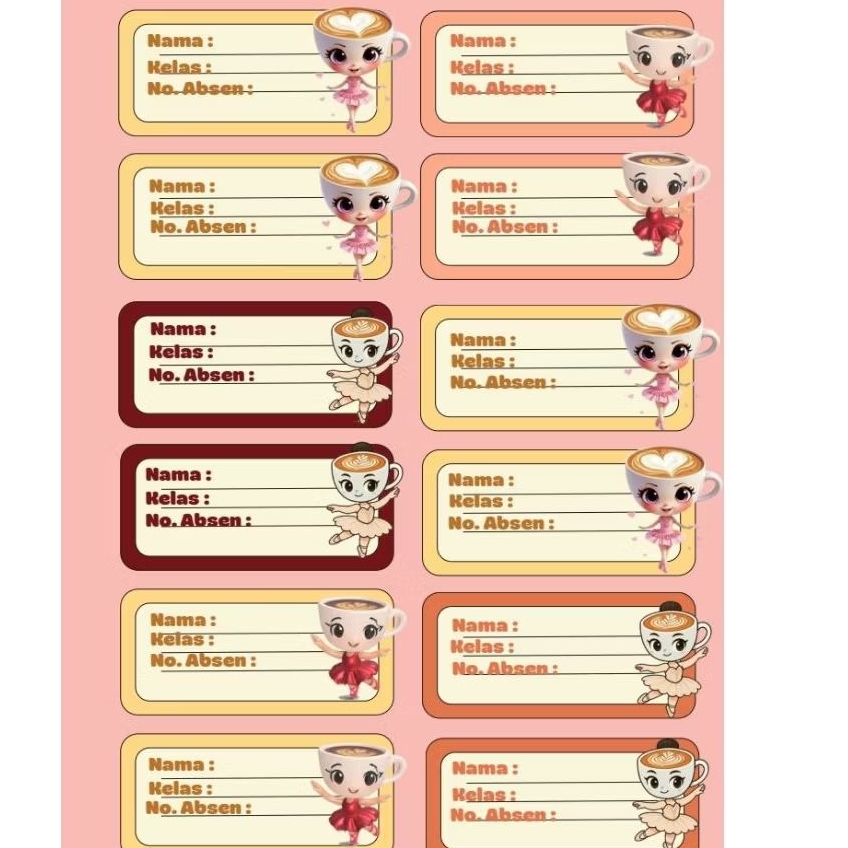 

Stiker Nama Buku Balerina,/ Label Nama Buku karakter