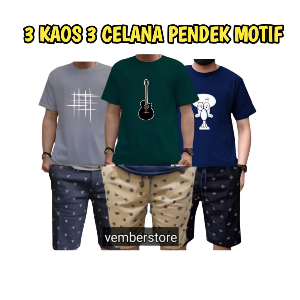 100Ribu dapat 3 kaos 3 celana pendek motif dewasa