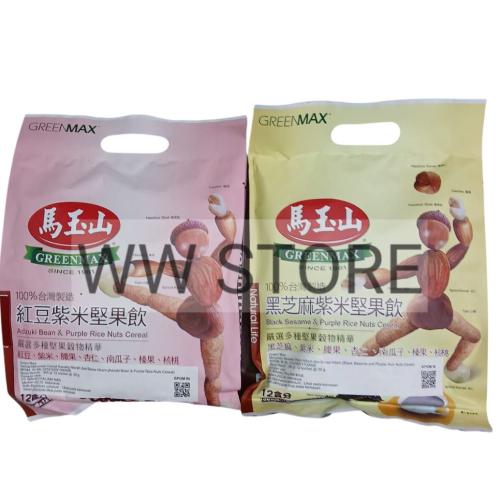 

Serbuk bubuk minuman serealia sereal kacang merah beras ungu / wijen hitam & beras hitam Taiwan GREENMAX GREEN MAX Adzuki Bean & Purple Rice / Black Sesame & Purple Rice Nut Nuts Cereal 360g ( 12sachet x 30g )
