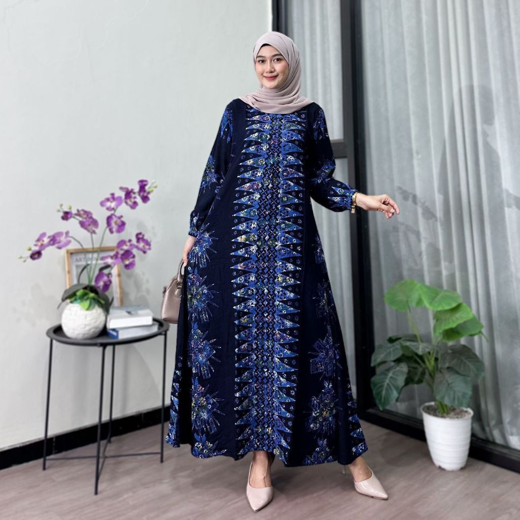 Gamis Batik Jumbo Modern Kombinasi Terbaru || Gamis Batik Pekalongan || Gamis cap || Gamis Busui Bum