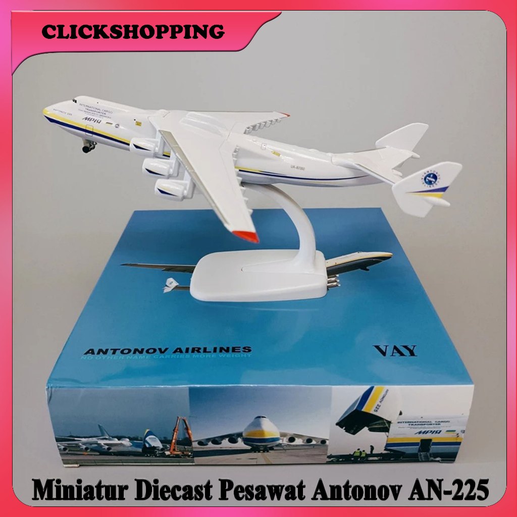 1:400 Miniatur Diecast Pesawat Antonov AN-225 Bahan Full Besi ada Roda ada Dudukan Panjang 20cm