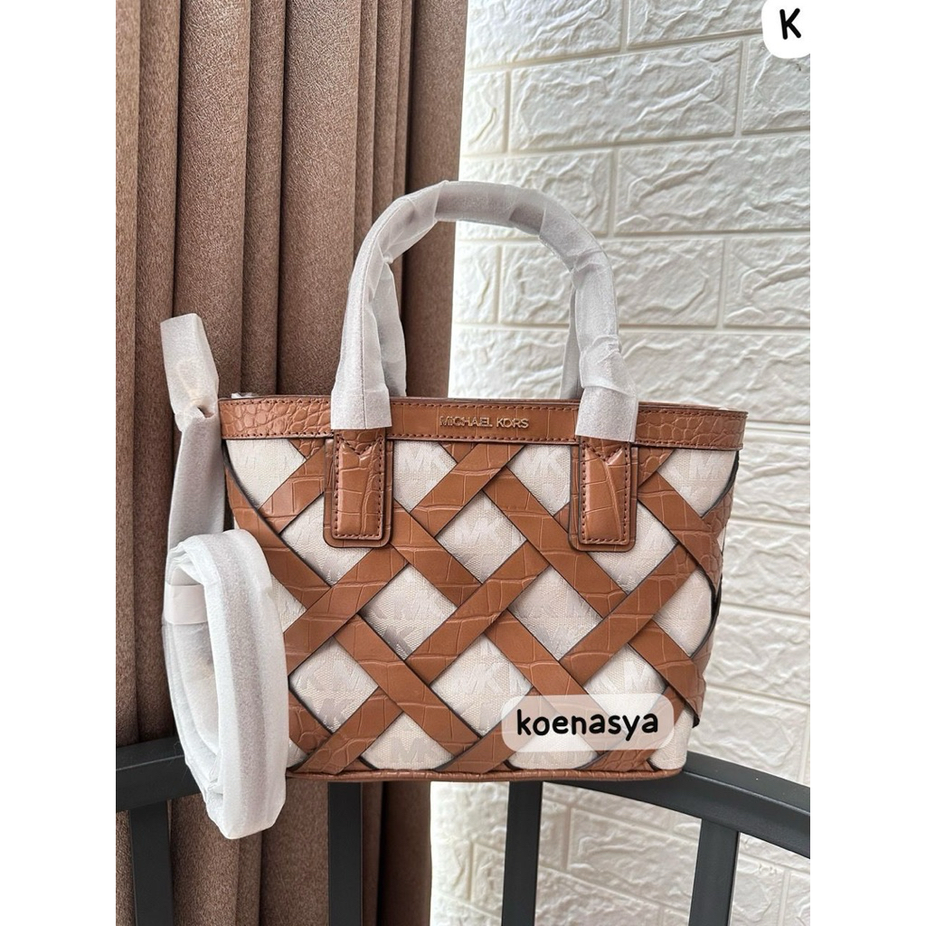 tas wanita original mk sienna small tote zip hand/crossbody bag walnut brown new