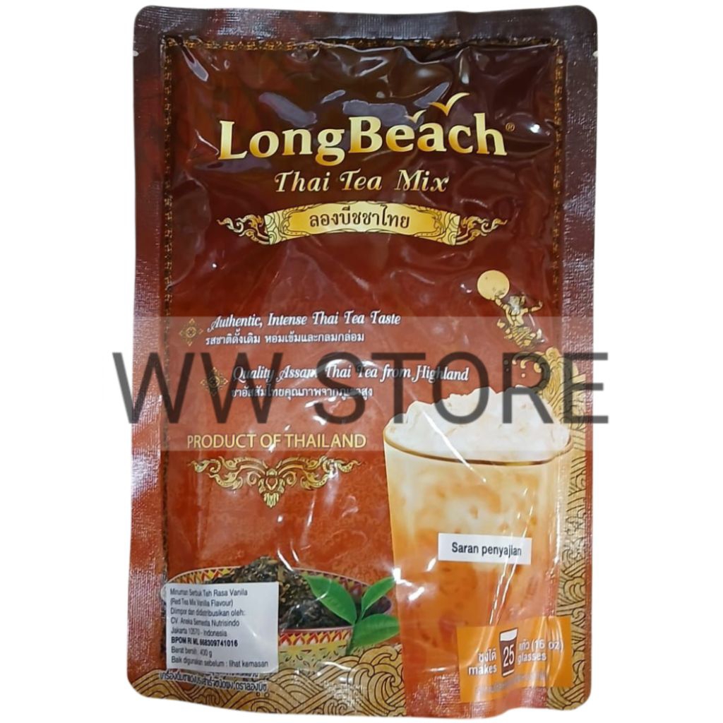 

Serbuk bubuk minuman teh instan rasa vanila Thailand LongBeach Long Beach Thai Red Tea Mix Vanilla Flavour Flavor 400g