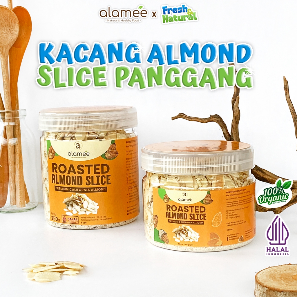 

ALAMEE Roasted Almond Sliced Almon Slice irisan panggang Kacang Almond Pacang Slice 250gr fresh and natural