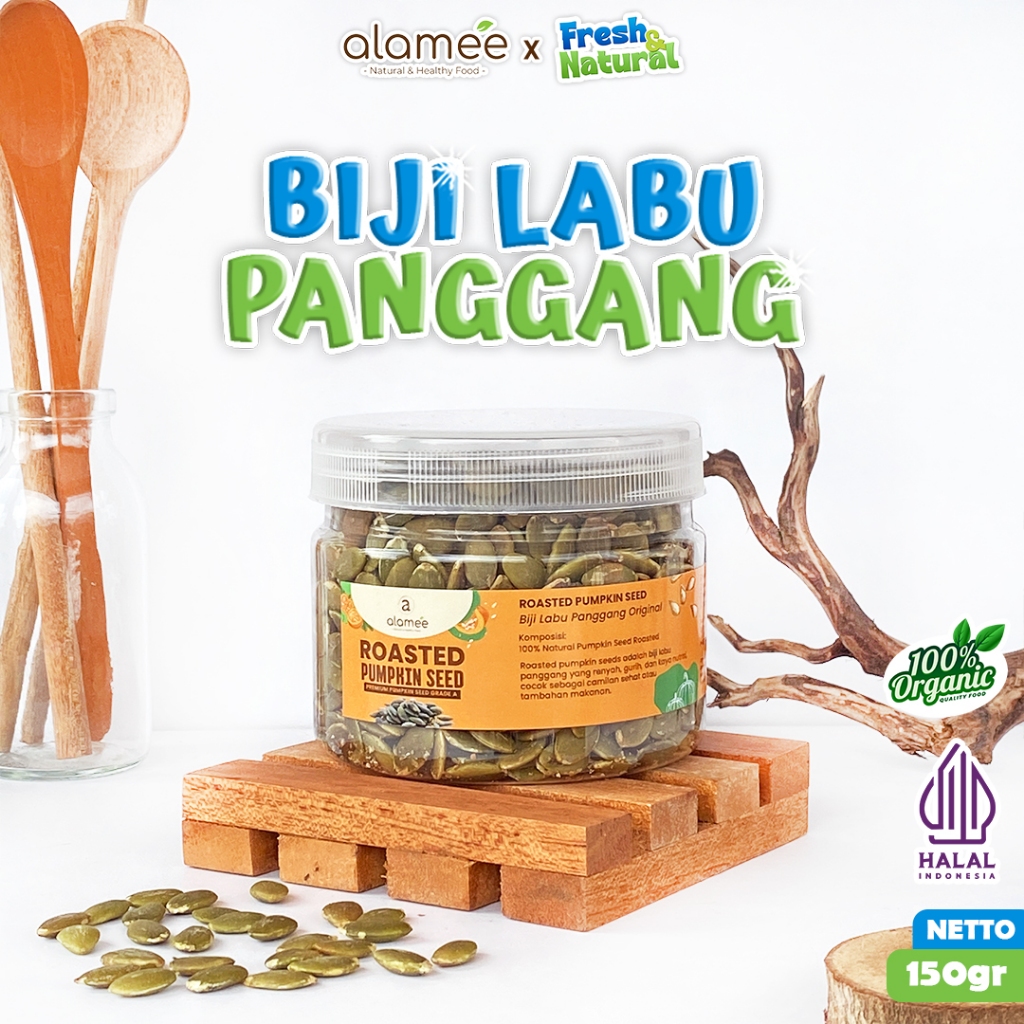 

ALAMEE Roasted Pumpkin Seed Biji Labu Pepita Kupas Panggang Matang Siap Makan Natural 150gr fresh and natural