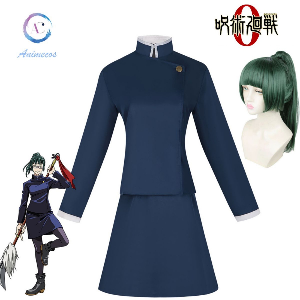 Maki Zenin Kostum cosplay Anime Jujutsu Kaisen cosplay Setelan rok top wig Pakaian untuk wanita