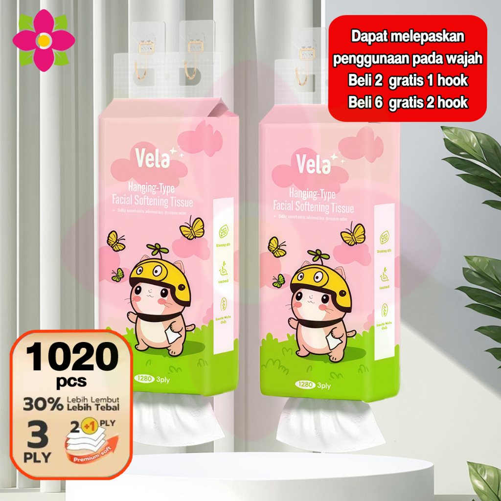 [Beli 1 gratis 1] Vela tissue Tisu Gantung 3 Ply 1020 Helai Air-cushion tisue murah promo tisu toile