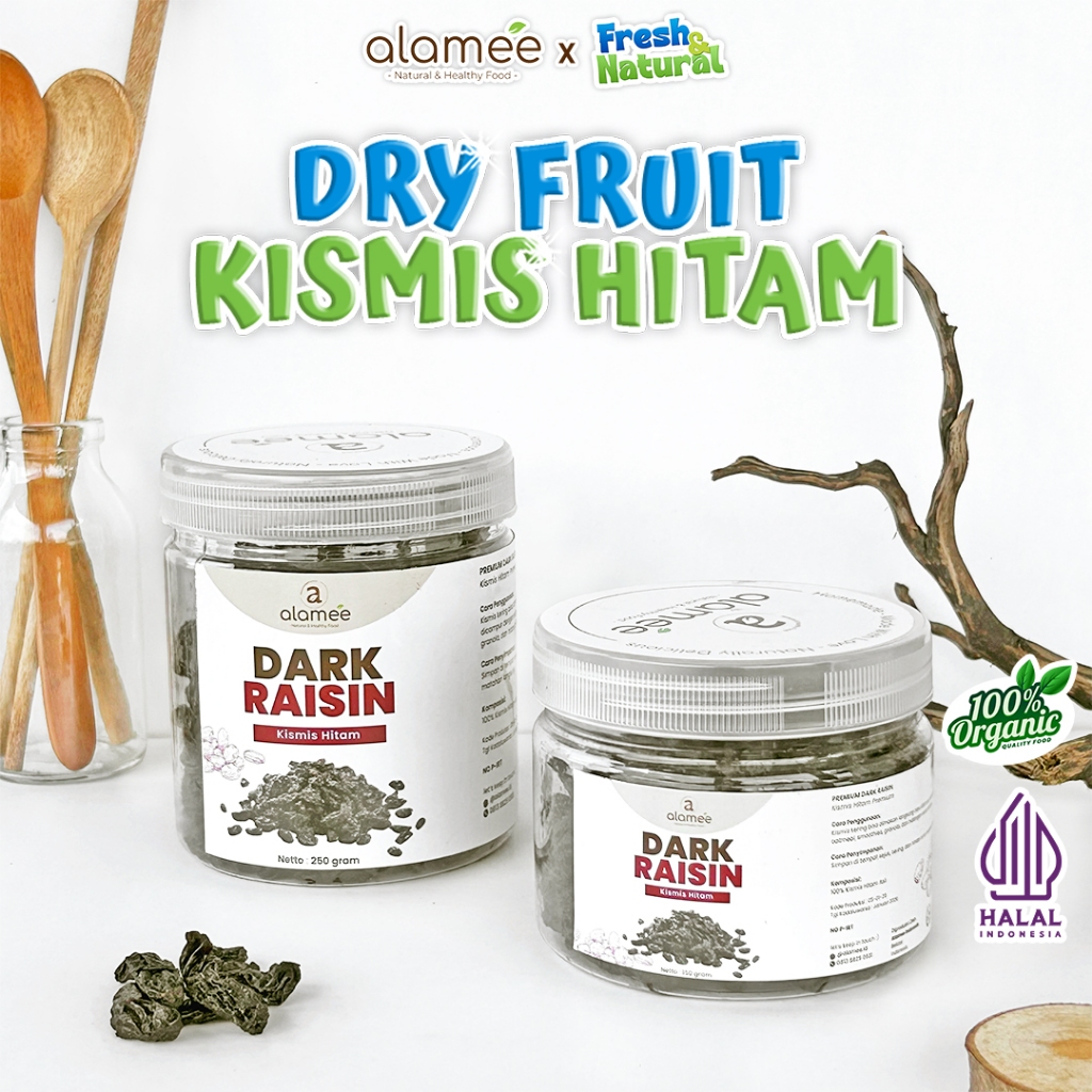 

ALAMEE Dark Raisin Cemilan Buah Sehat Kismis Hitam Manis Dried Fruit Black Raisin PREMIUM 250gr fresh and natural