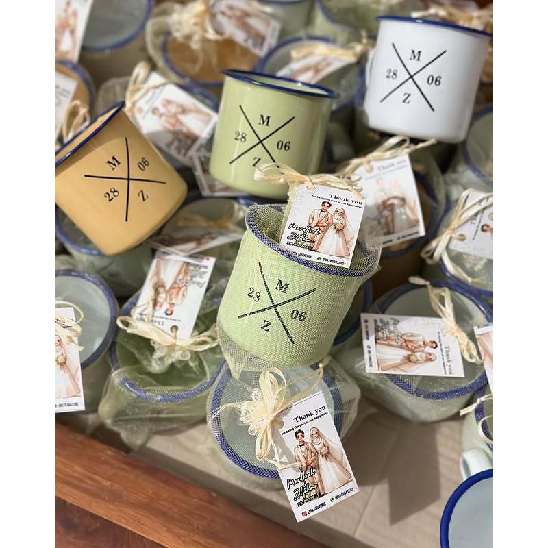 Souvenir Pernikahan Gelas Enamel Jadul – Kemas Tile Cantik